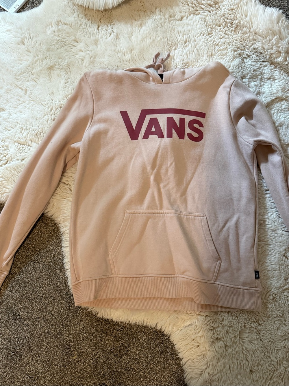 Vans Women's Dusty Pink Hoodie with Maroon Logo